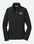 front of the black VP ladies soft shell jacket