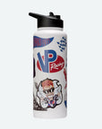 34 oz. Quencher white stainless steel water bottle with large VP Racing logo and the Mad Scientist mascot