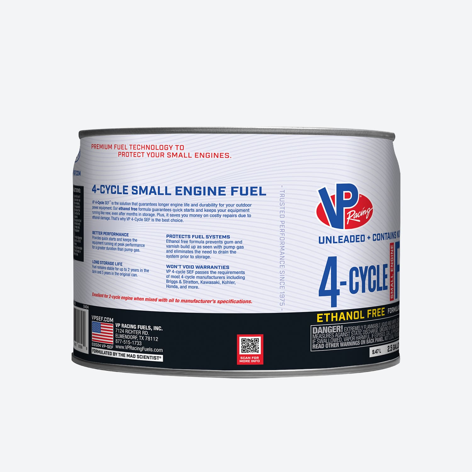 2.5-gallon pail of vp 4-cycle fuel for portable outdoor equipment
