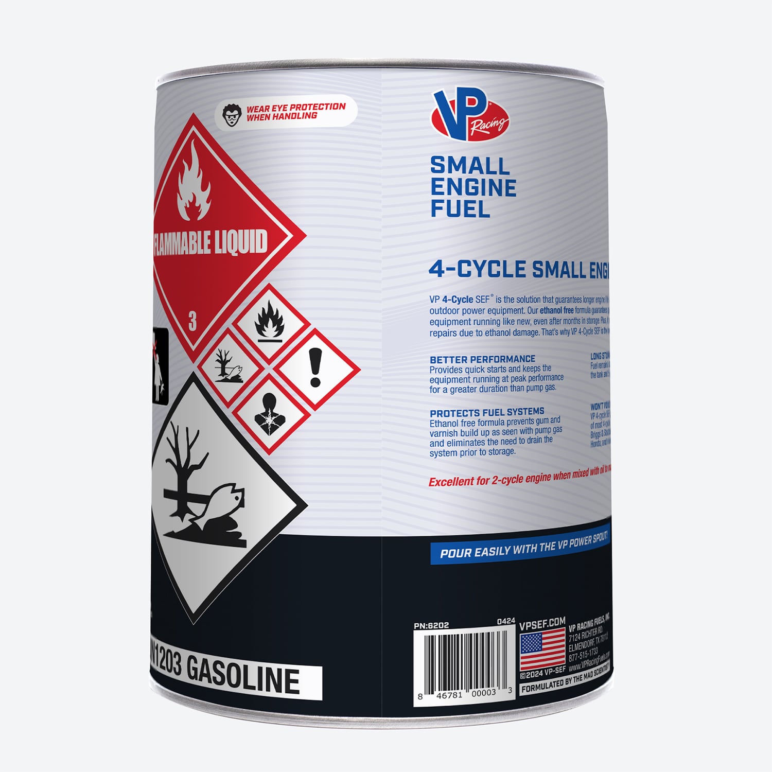 a 5-gallon pail of VP 4-cycle fuel for portable outdoor equipment