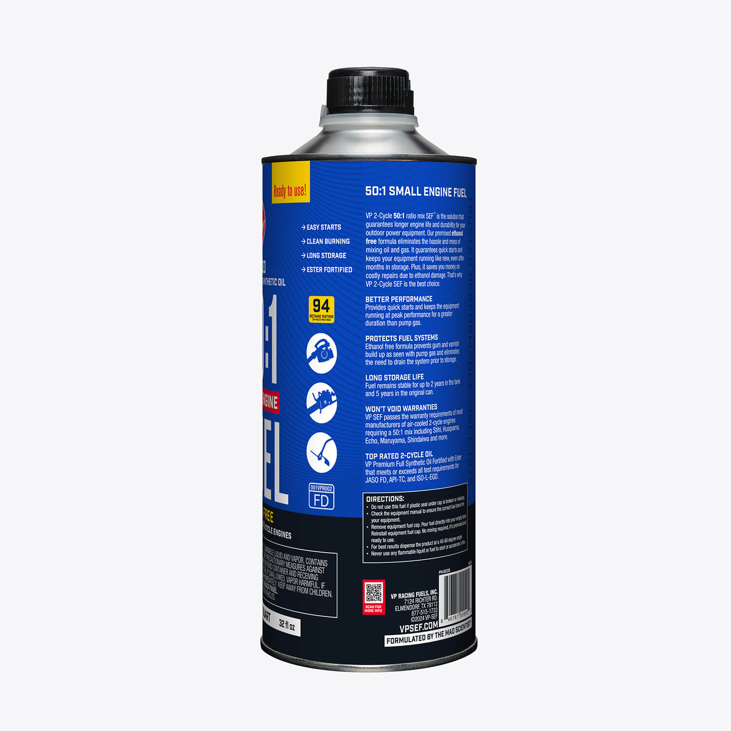 One-quart bottle of VP ethanol-free 50:1 fuel mix for small engines