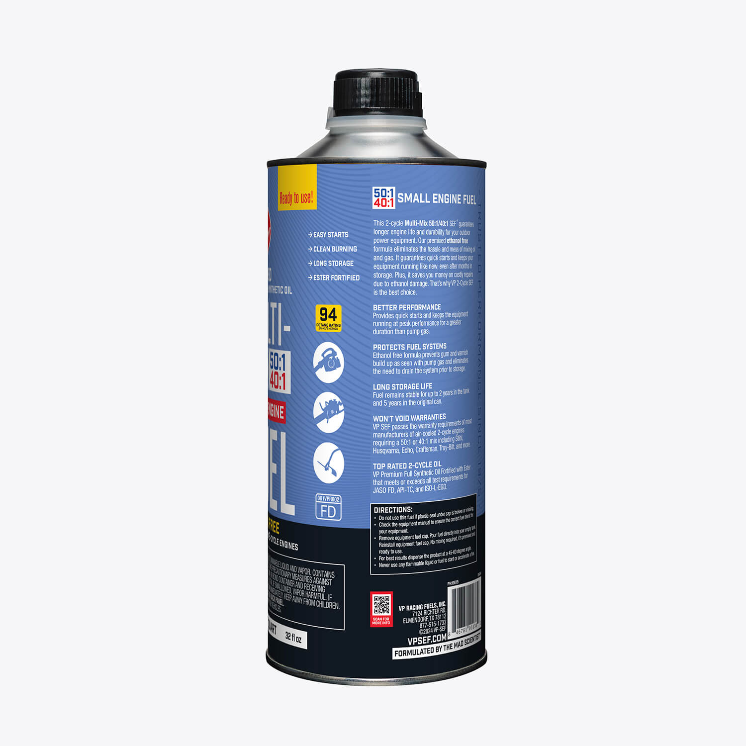 1-quart of VP Multi-Mix 40:1/50:1 Premixed Fuel for 2-Cycle Engines