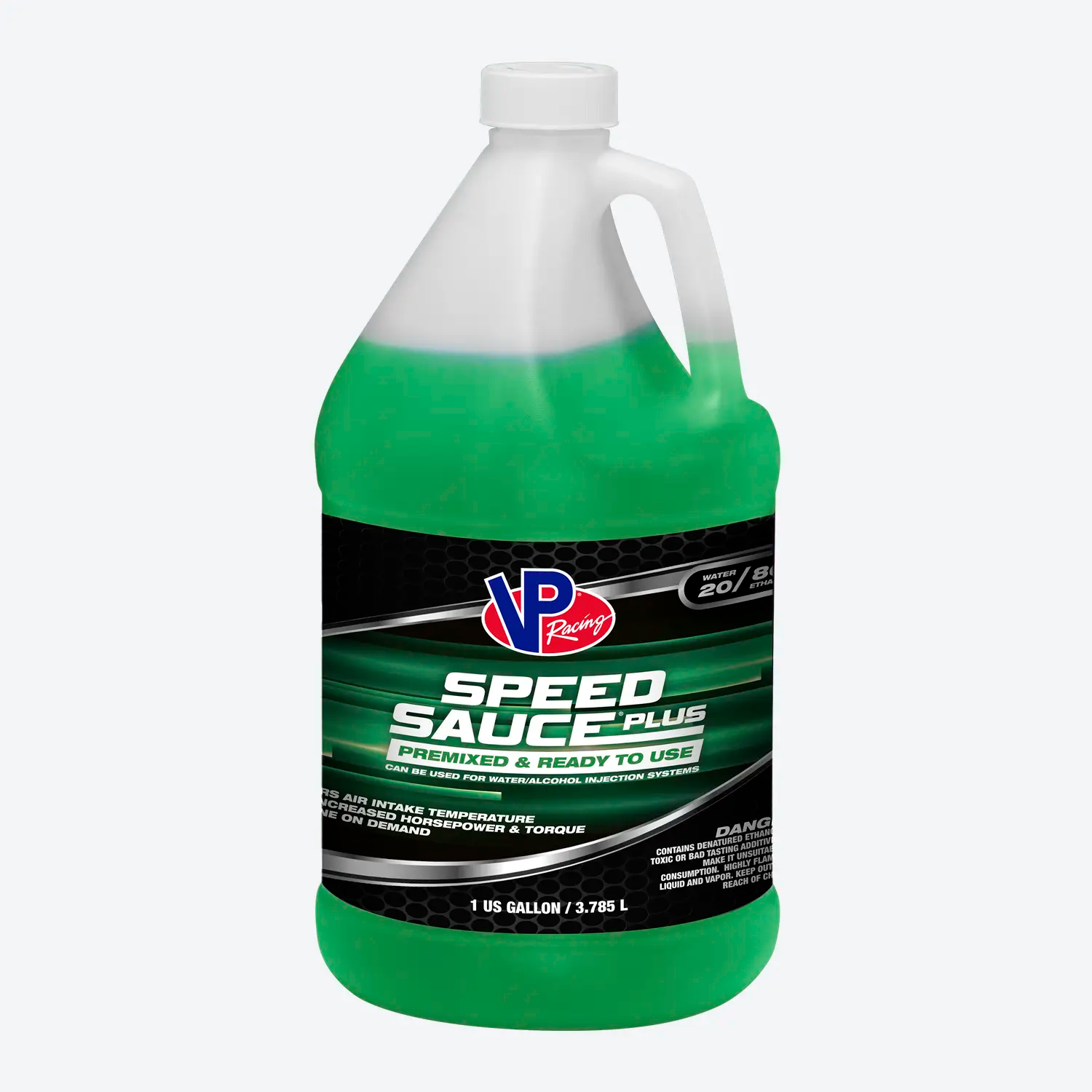 One-gallon bottle of VP Racing's Speed Sauce Plus water-ethanol injection fluid mix