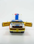 view looking straight on at the back of the VP Racing 1970 Dodge Challenger Diecast R/T HEMI 1:24 Scale with open doors, trunk and hood