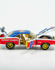 side view of VP Racing 1970 Dodge Challenger Diecast R/T HEMI 1:24 Scale shown with open hood, truck and doors