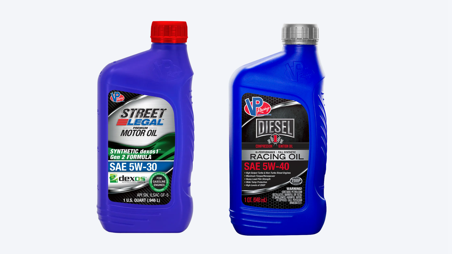 5W30 and 5W40 engine oil bottles