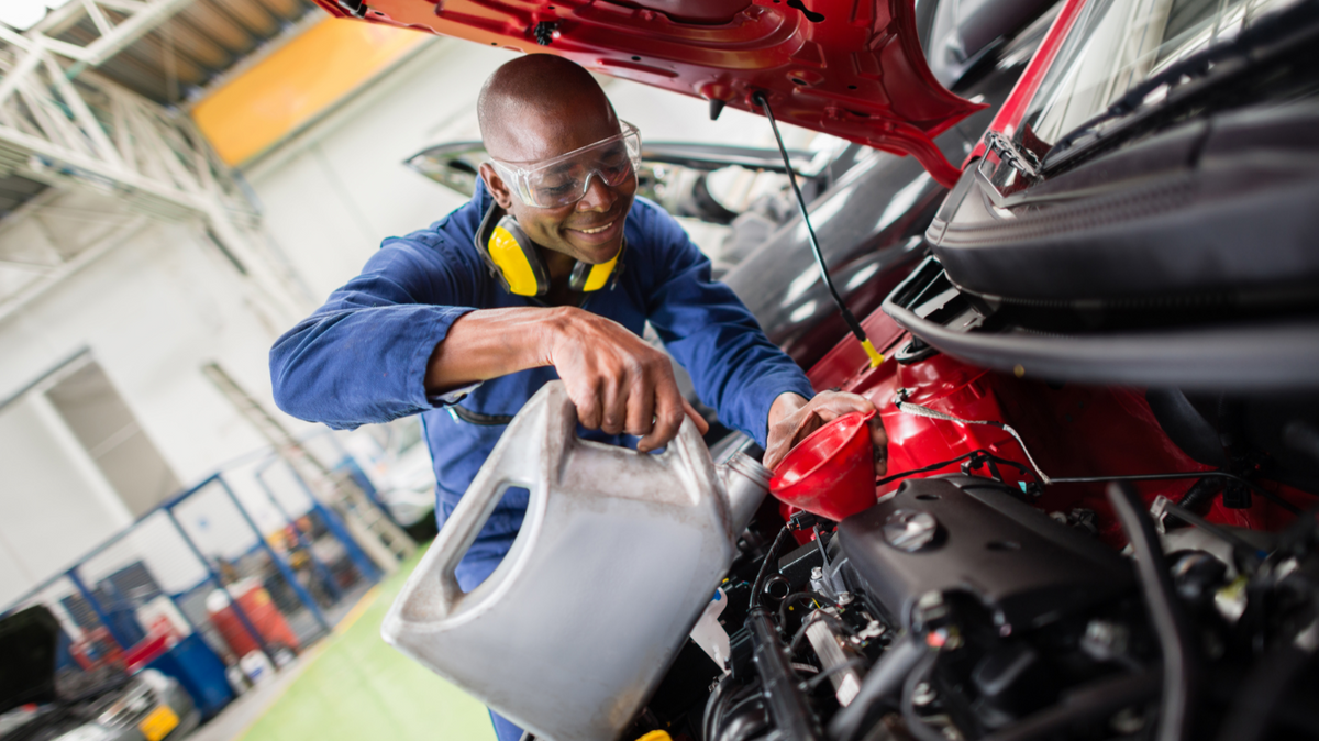 UTV oil change during routine engine maintenance