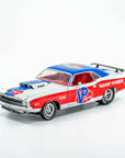 angled shot of the driver's side view of the VP Racing 1970 Dodge Challenger Diecast R/T HEMI 1:24 Scale with chrome trim