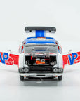 front view of the driver's side view of the VP Racing 1970 Dodge Challenger Diecast R/T HEMI 1:24 Scale with hood open and engine exposed