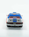 dthe VP Racing 1970 Dodge Challenger Diecast R/T HEMI 1:24 Scale shot from the rear with chrome trim