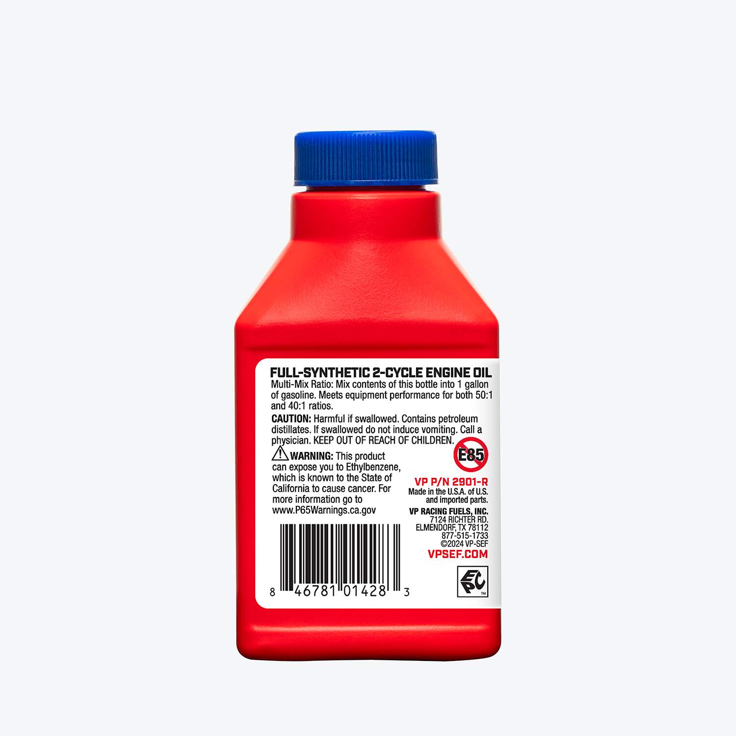 2.6 ounce bottle of VP synthetic 2-cycle oil for small engines