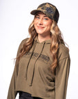 VP Racing Cropped Hoodie – Military Green with model lifestyle Shot