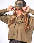 VP Racing Cropped Hoodie – Military Green with model lifestyle Shot