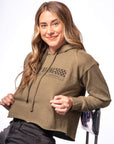 VP Racing Cropped Hoodie – Military Green with model lifestyle Shot