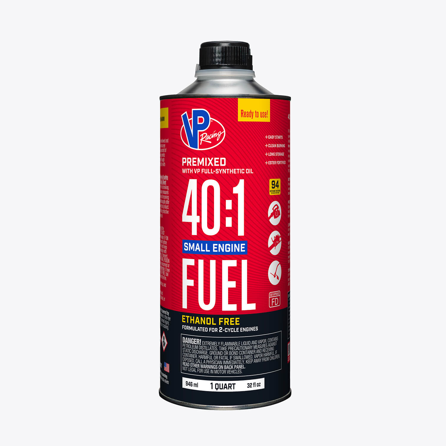 1-quart bottle of VP Racing 40:1 fuel mix