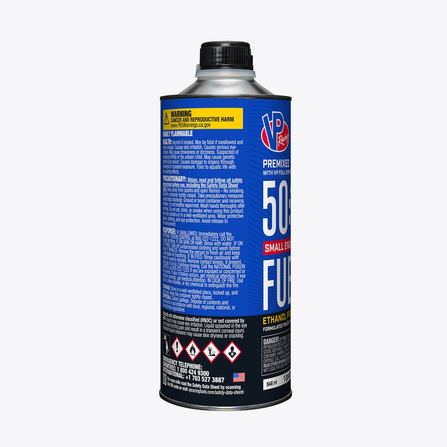 One-quart bottle of VP ethanol-free 50:1 fuel mix for small engines
