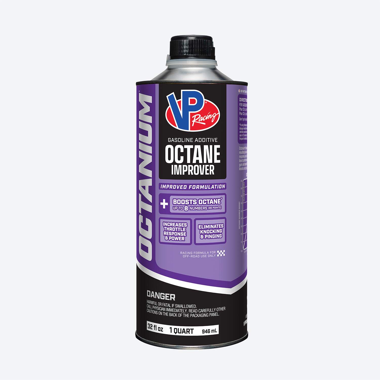 one-quart bottle of Octanium VP octane booster 32 oz