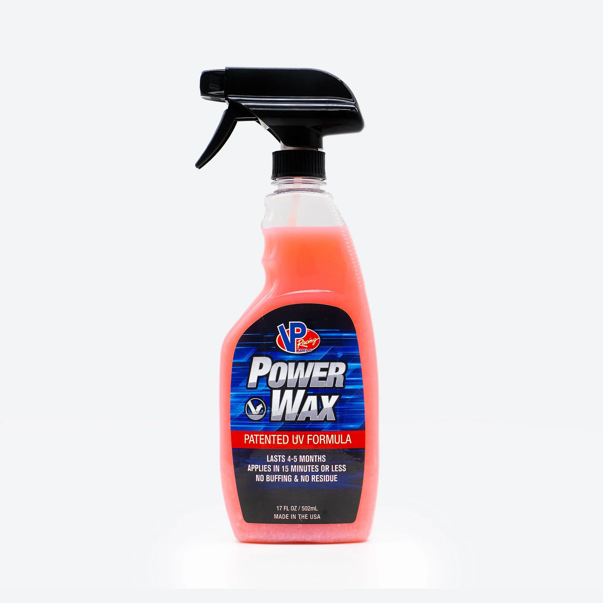 A bottle of VP Power Spray Wax for vehicles