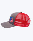 side view of the VP Racing grey/red trucker hat