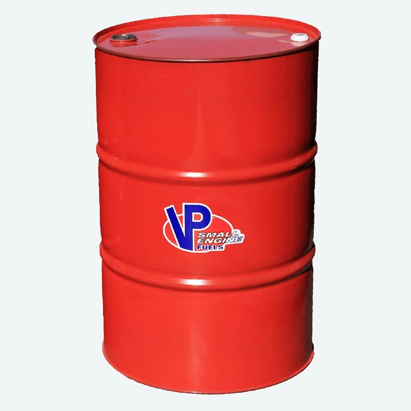 a red 54-gallon drum used for VP small engine fuel