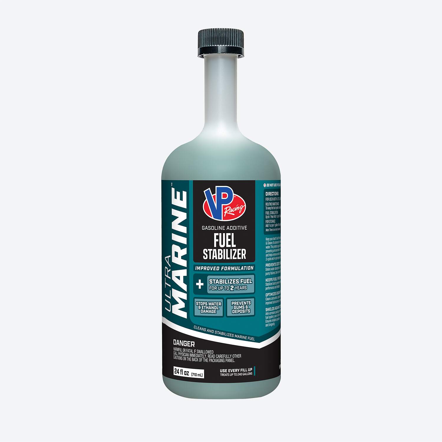 front label on bottle on VP Ultra Marine Fuel Stabilizer for boats