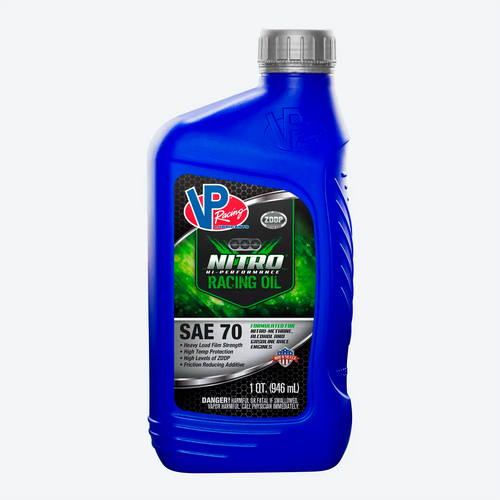 one-quart bottle of VP NITRO Hi-Performance SAE 70 Oil for racing