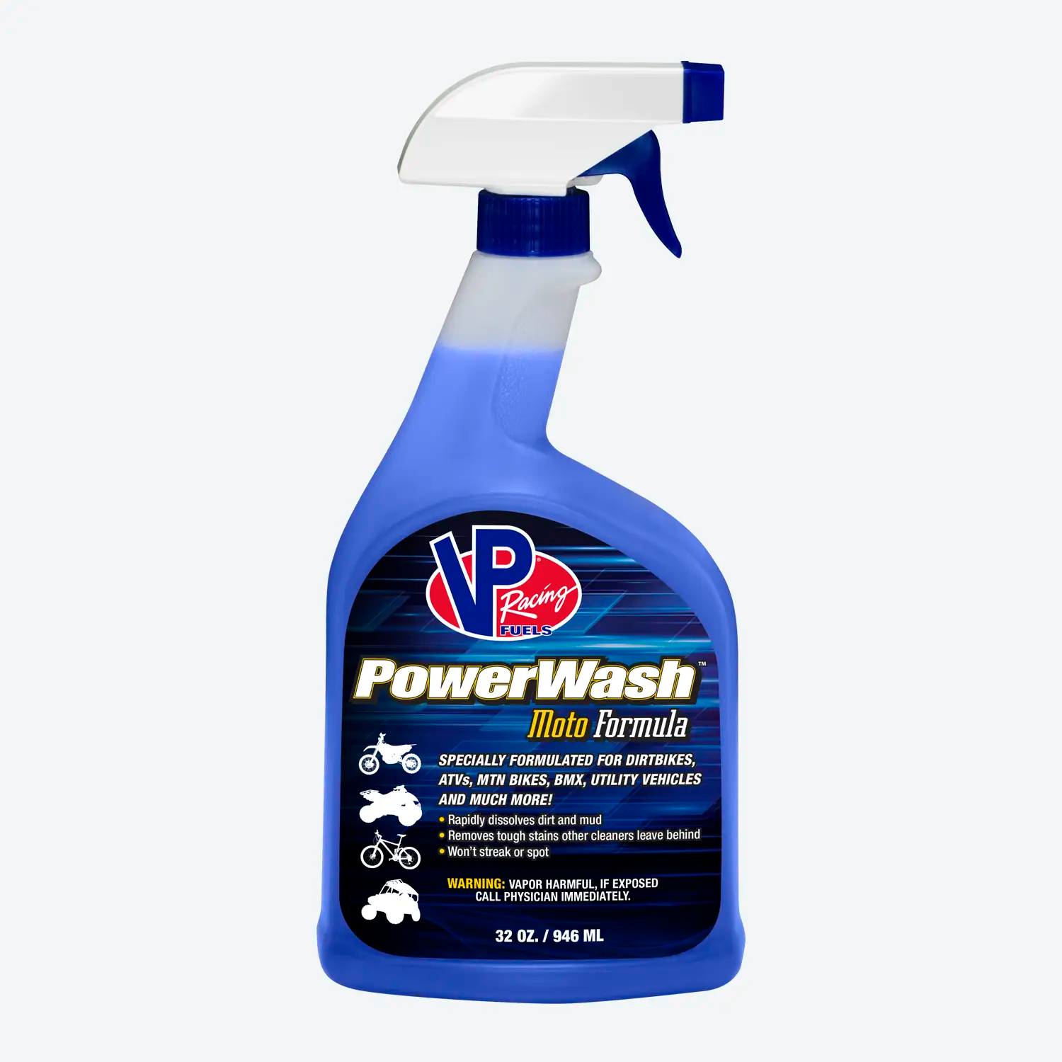 a 32 ounce bottle of VP Powerwash Moto Formula motorcycle spray cleaner