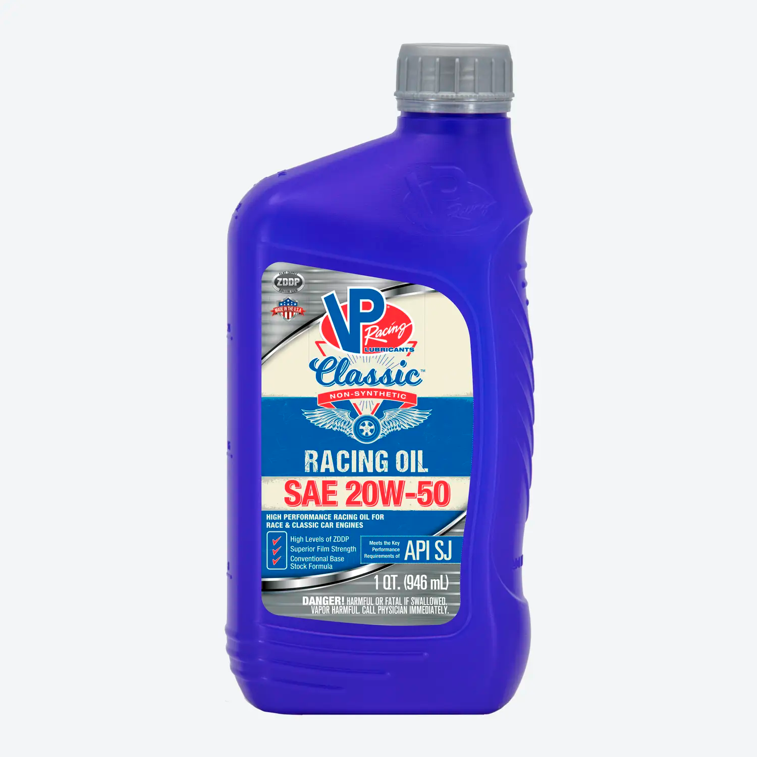 one-quart bottle of VP Classic SAE 20W50 Racing oil