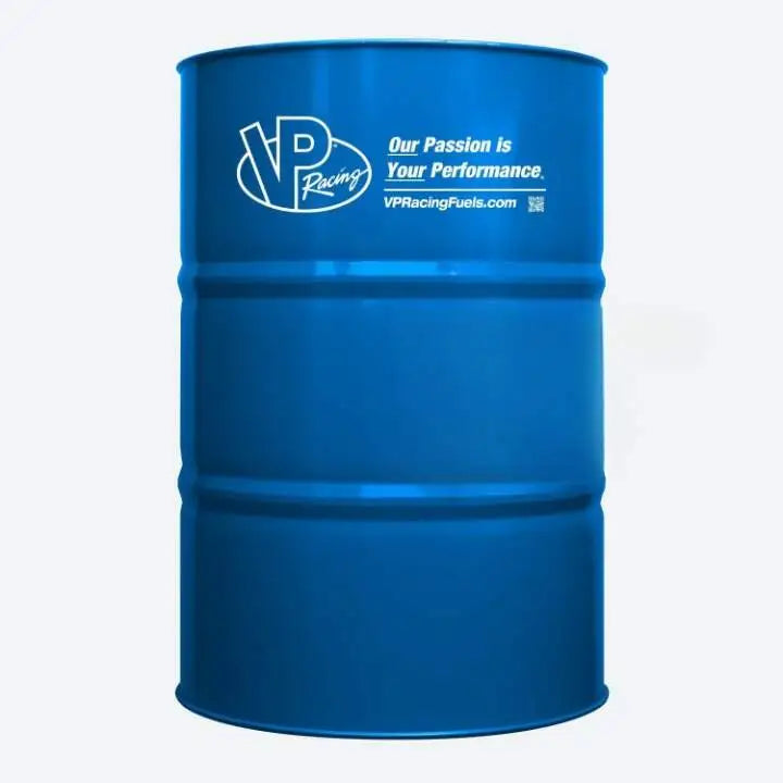 a blue 54 gallon vp racing fuel drum