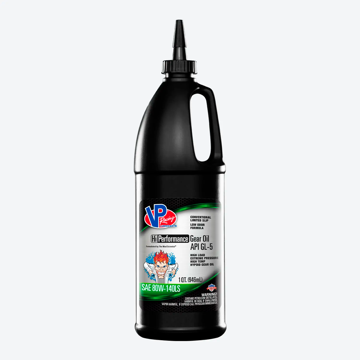 A bottle of VP Hi-Performance semi-synthetic GL5 limited slip 80w140 gear oil