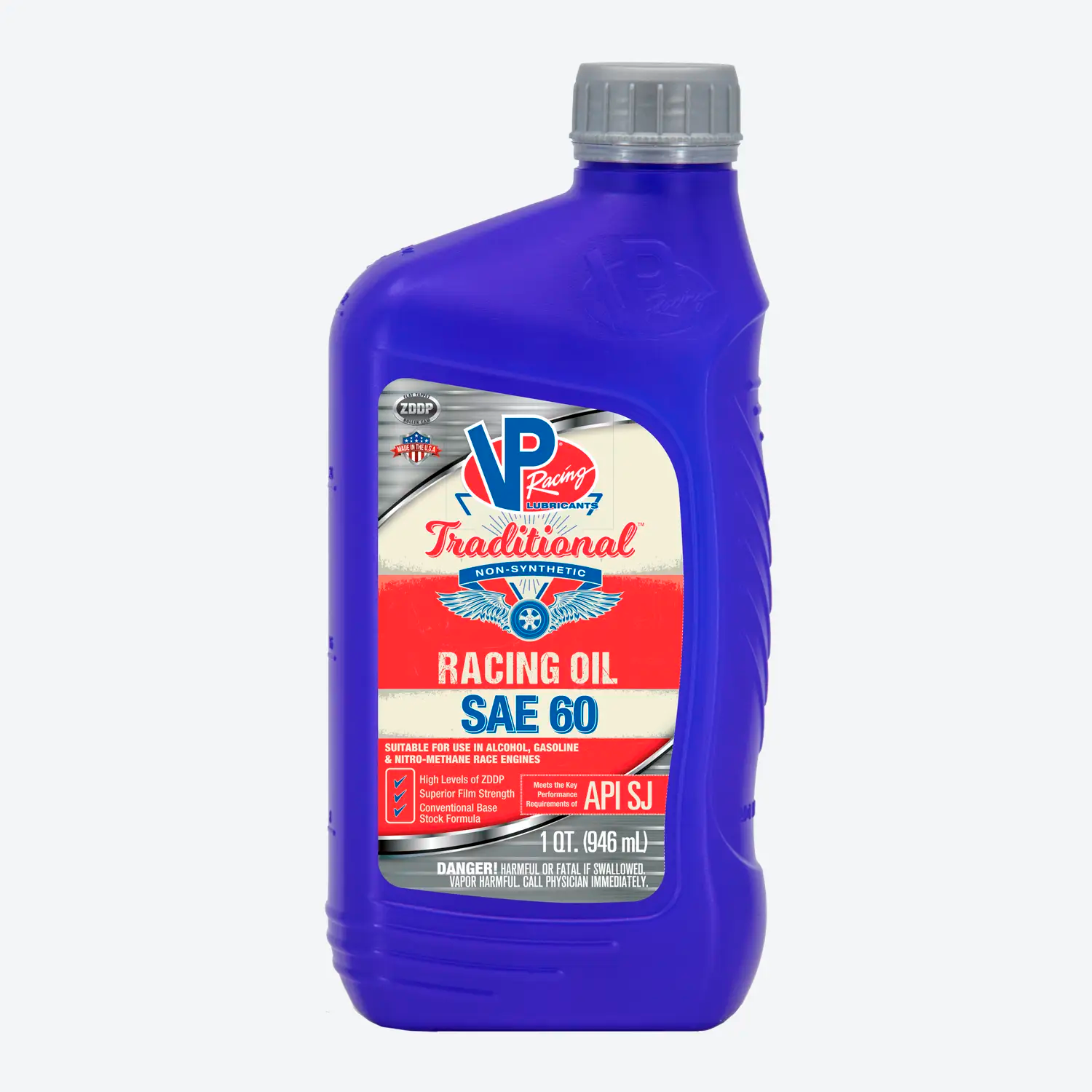 one-quart bottle of VP Traditional SAE 60 motor oil for racing applications