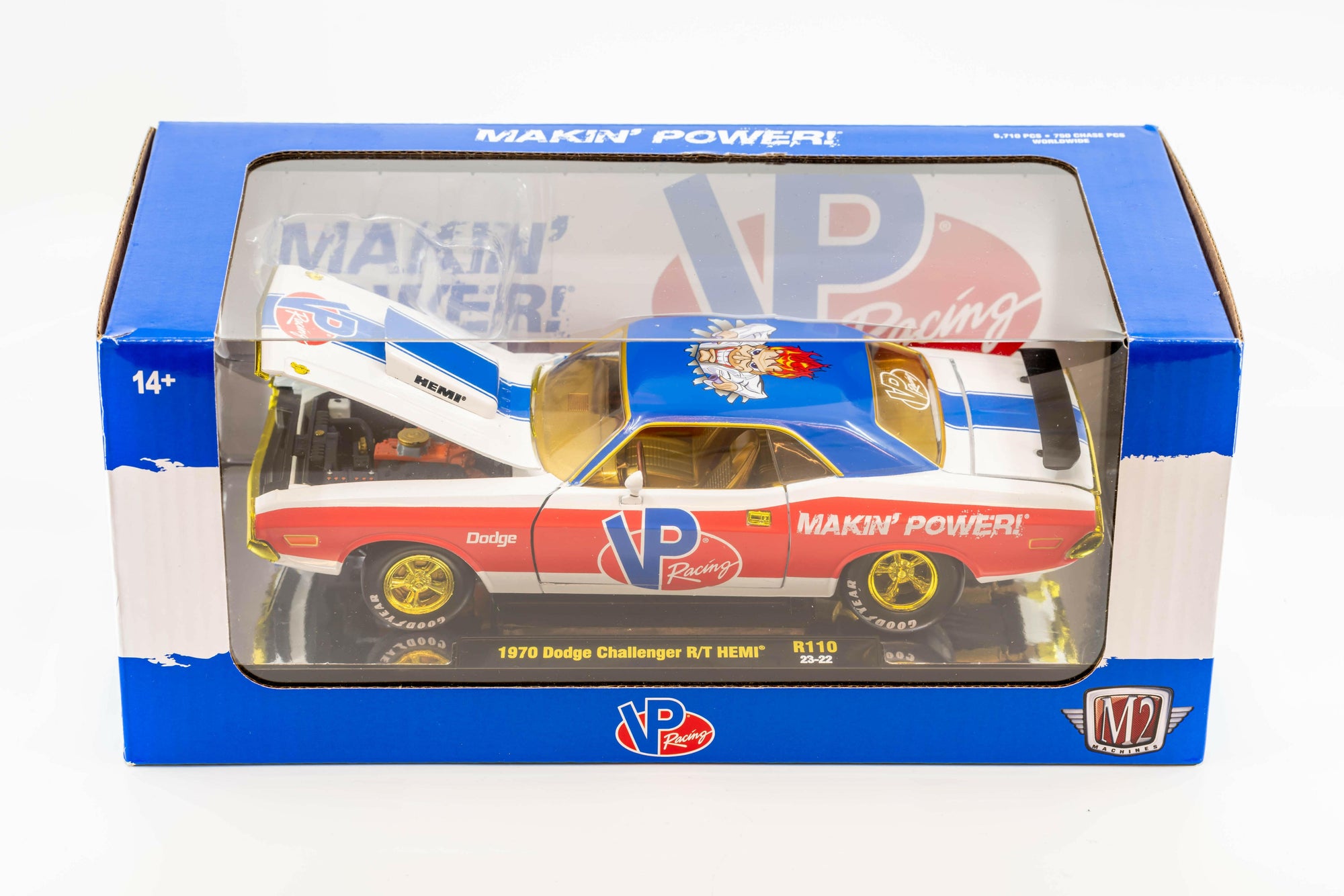 the VP Racing 1970 Dodge Challenger Diecast R/T HEMI 1:24 Scale inside its original packaging