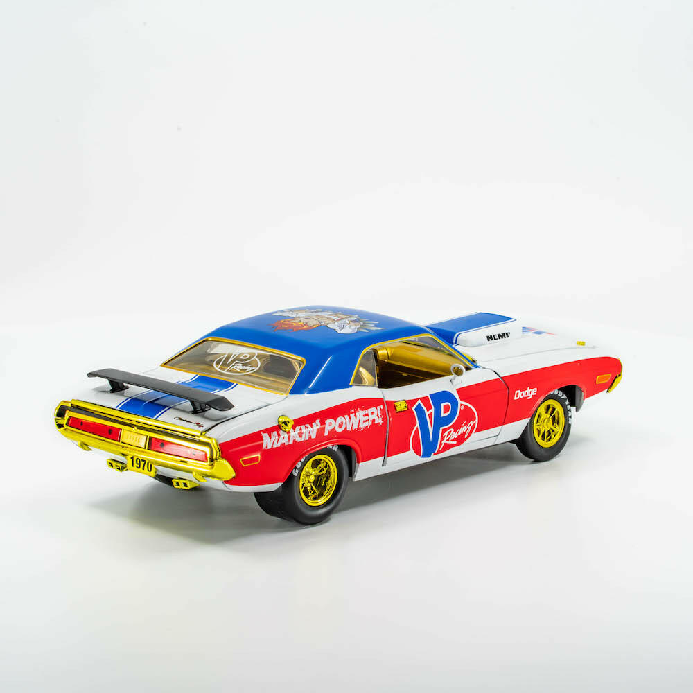 partial side angle shot of the VP Racing 1970 Dodge Challenger Diecast R/T HEMI 1:24 Scale