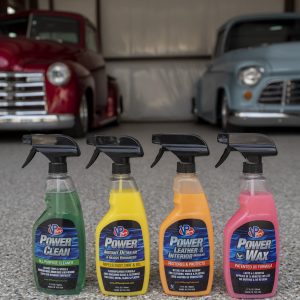 VP Power Car Detailing Kit in the foreground with two classic cars featured in the background
