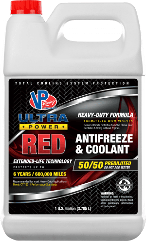 ULTRA POWER RED heavy duty antifreeze coolant 50/50. For semi trucks, construction, and agriculture equipment