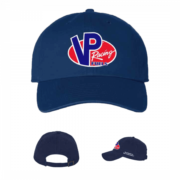 Blue VP Racing 47 brand dad hat with strapback slide buckle closure