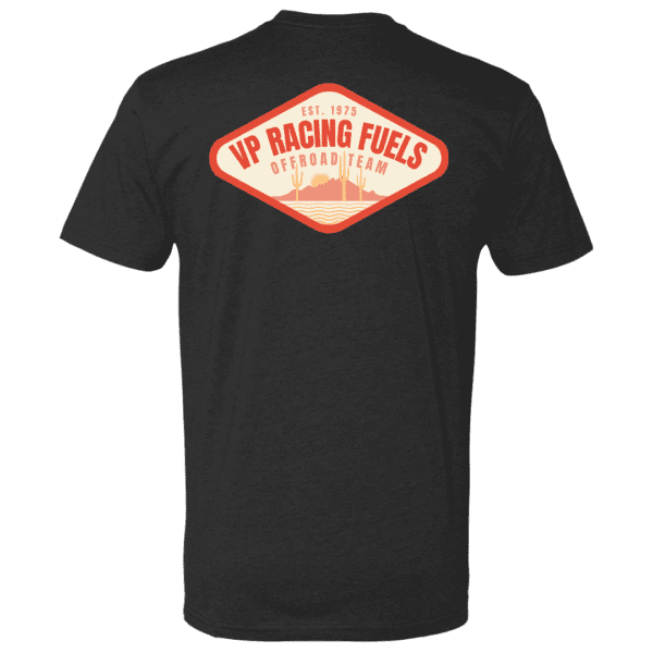 VP Racing shirt - backside. A black VP Desert Racing tee with a large desert-themed VP Racing Fuels Off-Road Team logo