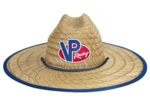 VP Racing wide brim straw hat with chin strap - front view