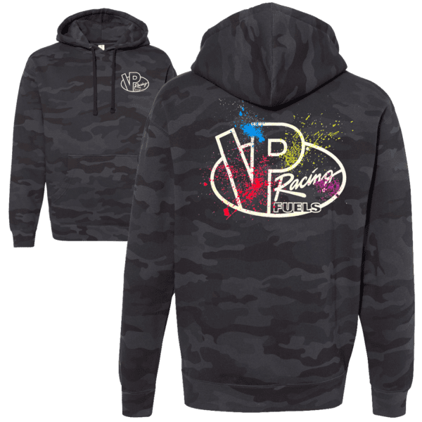 VP Racing Black classic camo hoodie with ink splats logo design