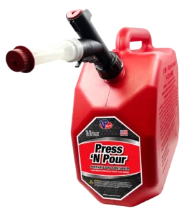 VP Press 'N Pour 5-gallon plastic gas can. Holds 5.5 gallons.