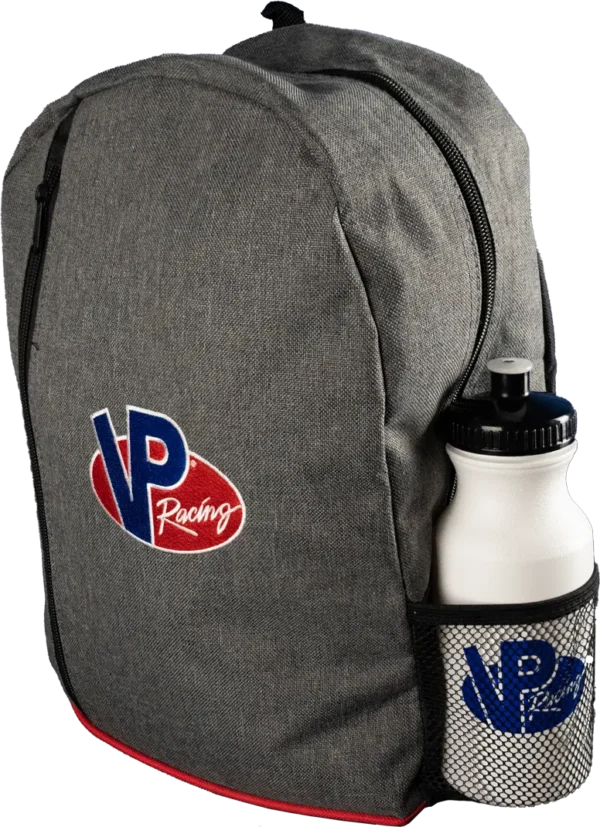 VP Rambler Backpack product phot. Partial side view showing a water bottle in one of the mesh side pockets
