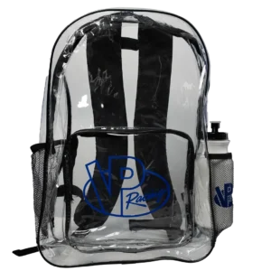 VP Racing clear backpack stadium approved with 2 side net holders for water bottles. Sturdy with a large inside compartment