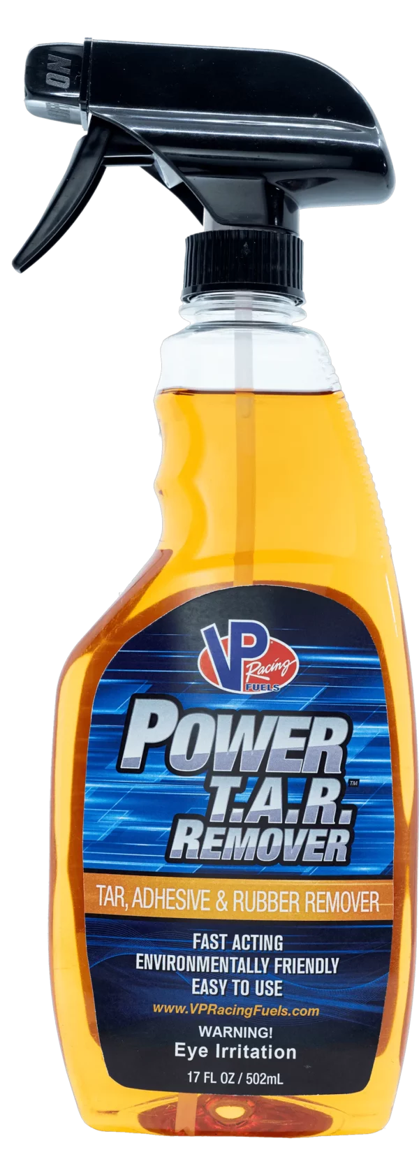 VP Racing Power T.A.R. Remover, 17 ounce spray bottle. Removes tar, adhesive, and rubber from vehicles.