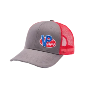 VP Racing red and grey mesh trucker hat front