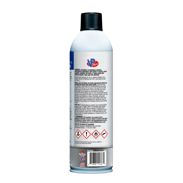 VP Racing Brake Parts Cleaner - 14 ounce aerosol. Back label on can.