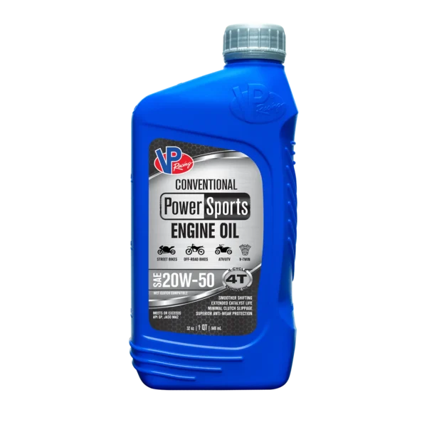 Quart bottle of VP Racing 4T 20W50 conventional oil for powersports.